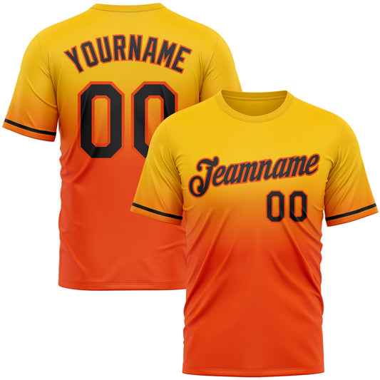 Custom Yellow Black-Orange Fade Fashion Performance T-Shirt - Main View
