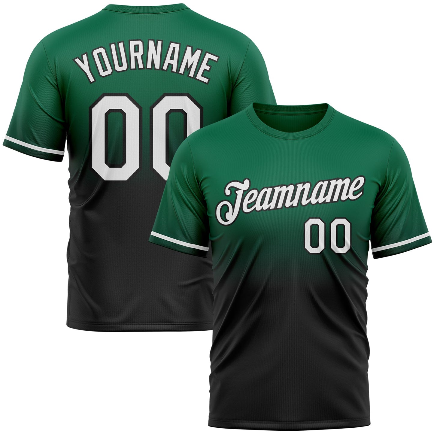 Custom Kelly Green White-Black Fade Fashion Performance T-Shirt - Main View