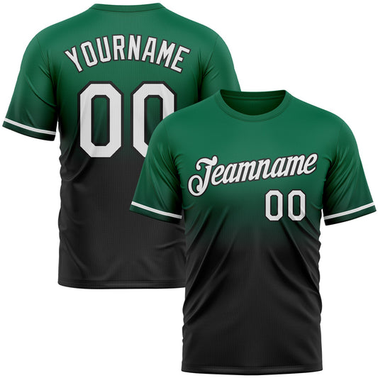 Custom Kelly Green White-Black Fade Fashion Performance T-Shirt - Main View