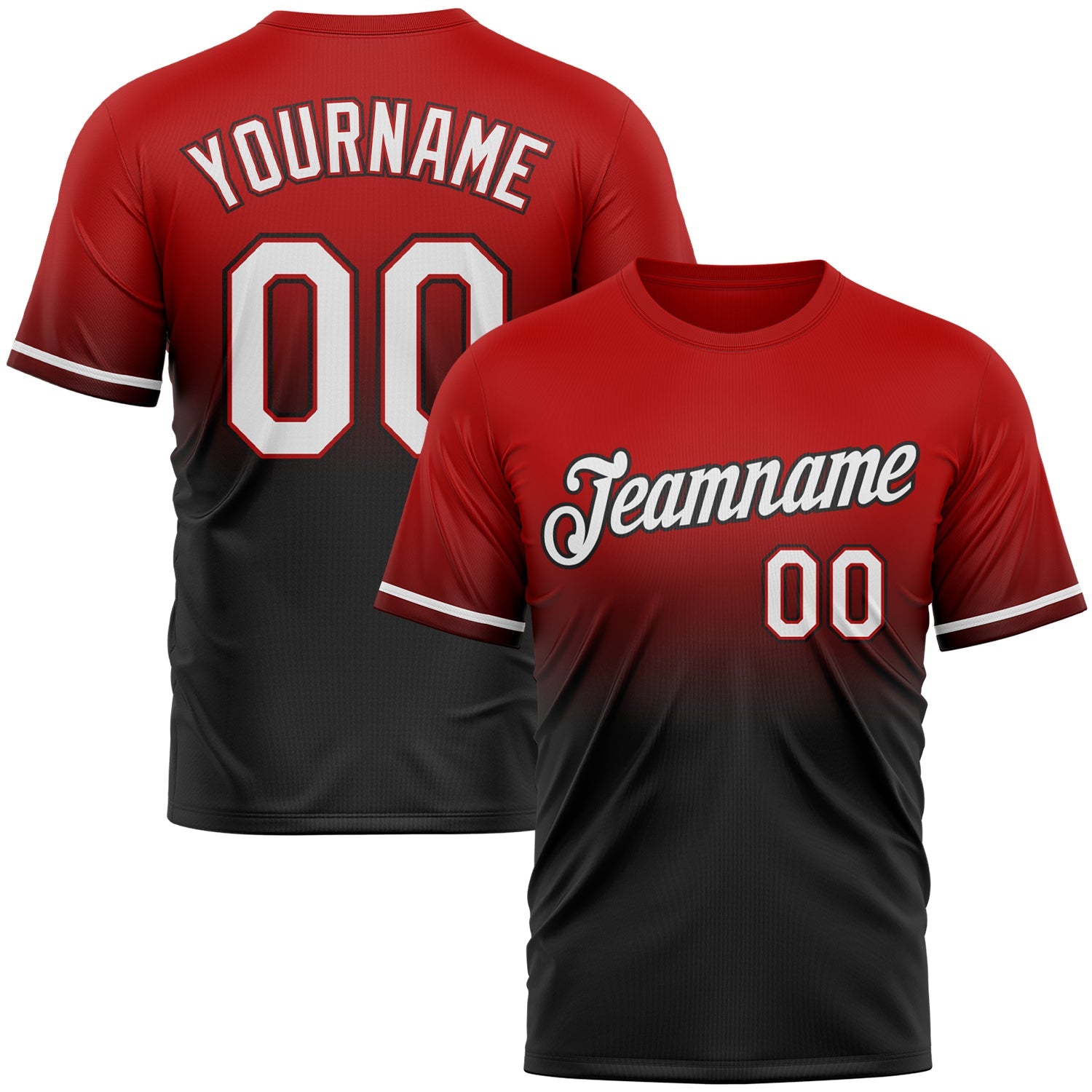 Custom Red White-Black Fade Fashion Performance T-Shirt - Main View