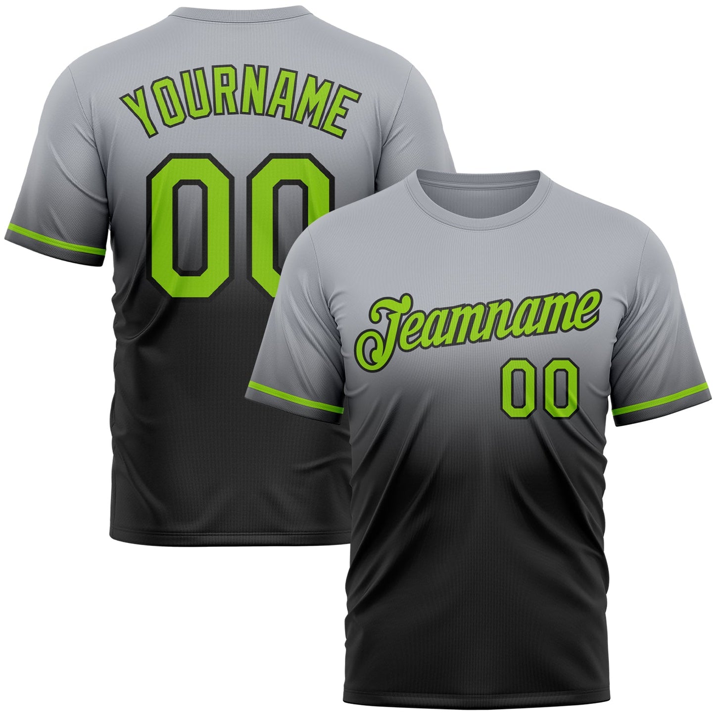 Custom Gray Neon Green-Black Fade Fashion Performance T-Shirt - Main View