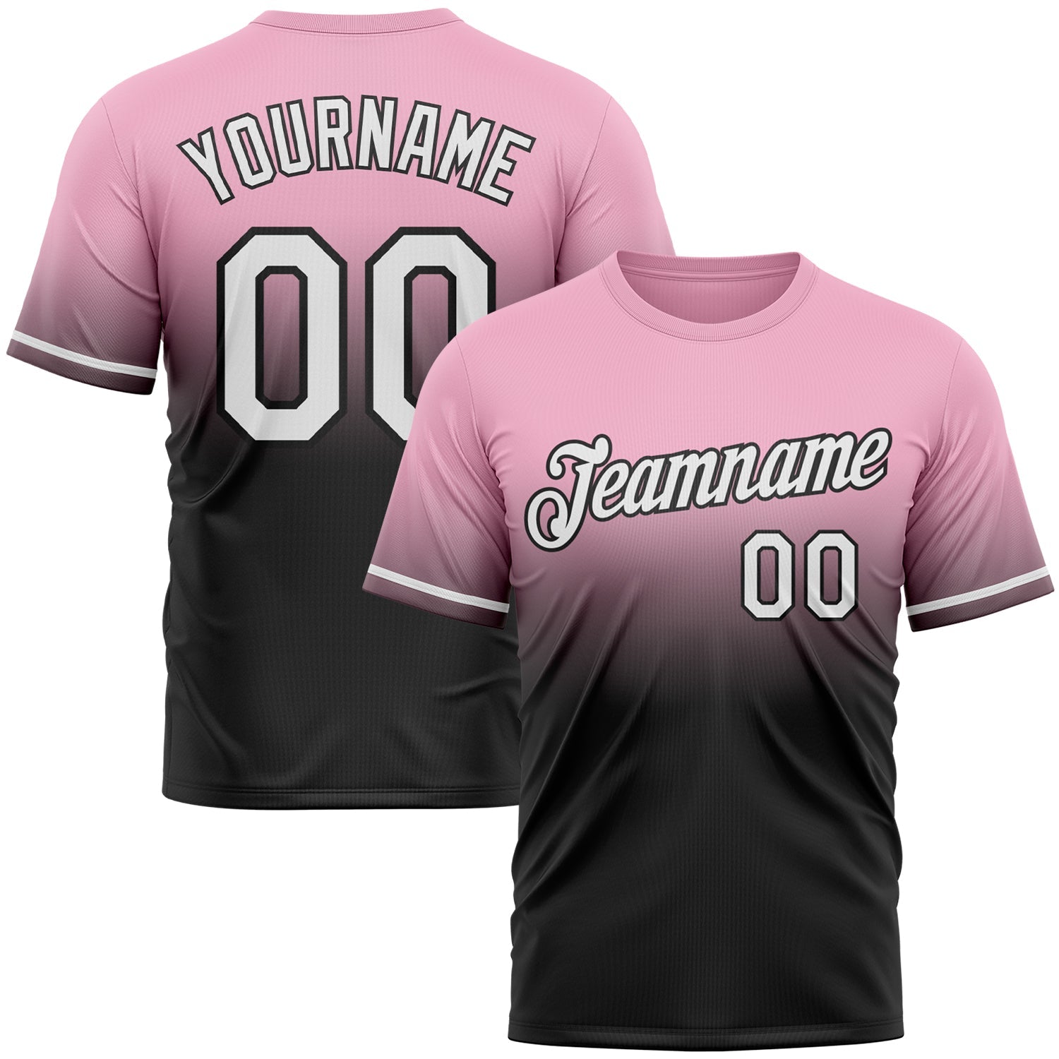 Custom Light Pink White-Black Fade Fashion Performance T-Shirt - Main View