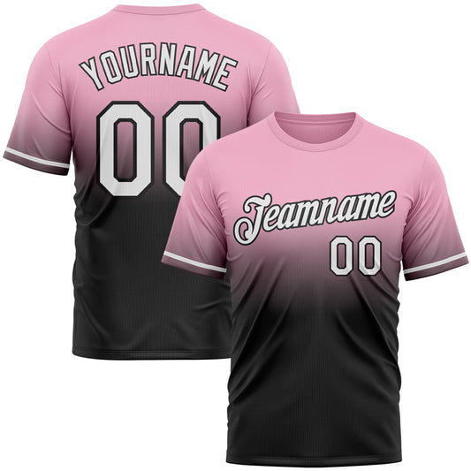 Custom Light Pink White-Black Fade Fashion Performance T-Shirt - Main View
