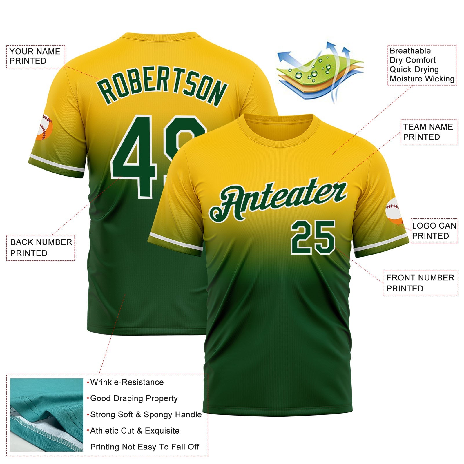 Custom Yellow Green-White Fade Fashion Performance T-Shirt view 3