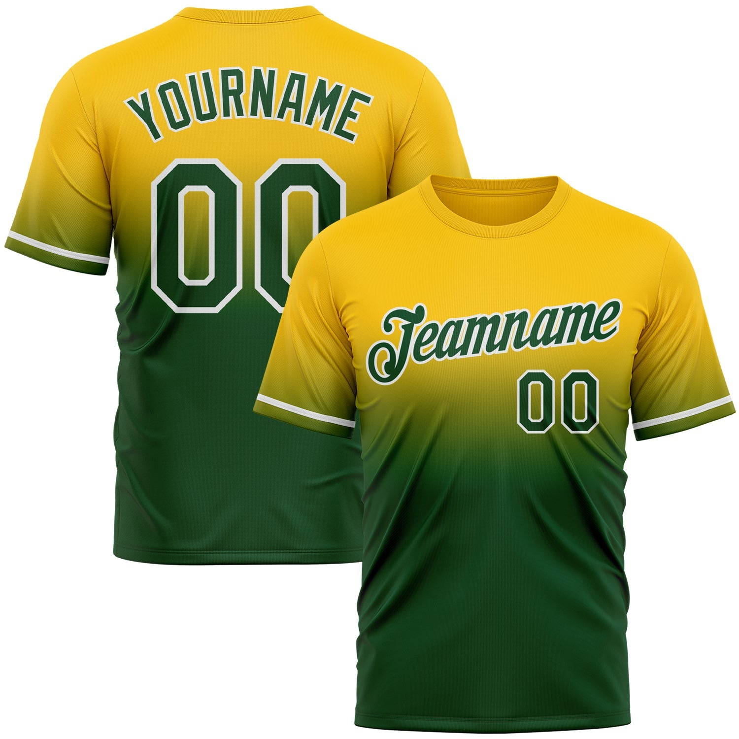 Custom Yellow Green-White Fade Fashion Performance T-Shirt - Main View