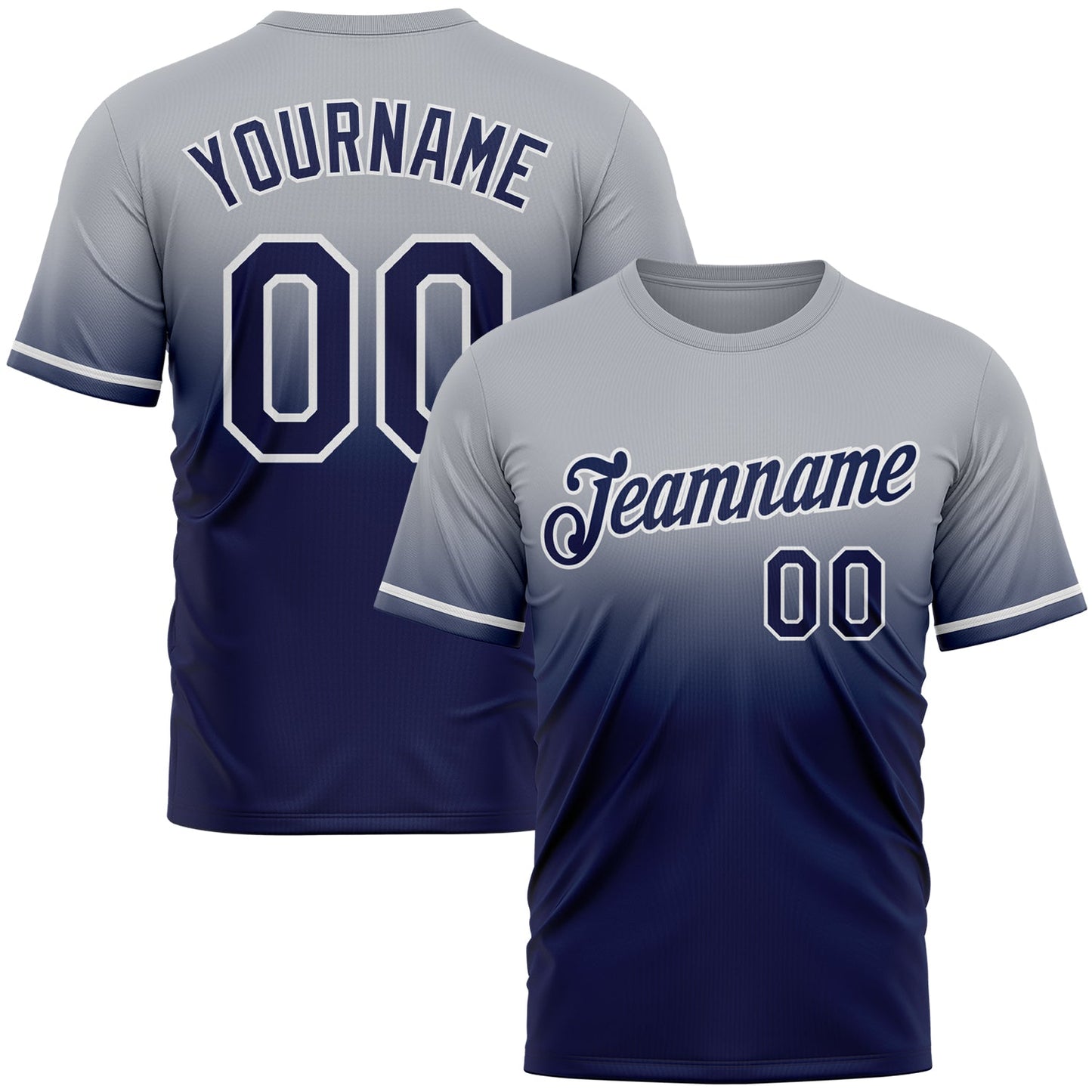 Custom Gray Navy-White Fade Fashion Performance T-Shirt - Main View