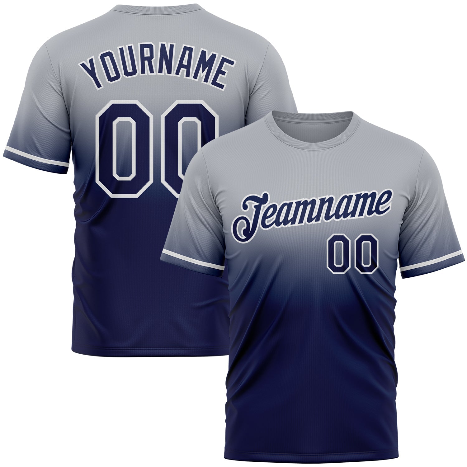 Custom Gray Navy-White Fade Fashion Performance T-Shirt - Main View
