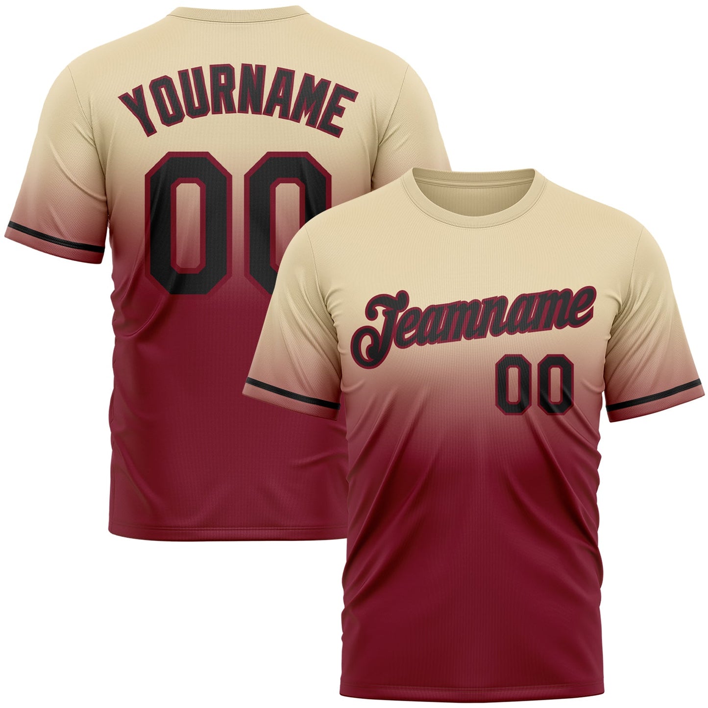Custom Cream Black-Crimson Fade Fashion Performance T-Shirt - Main View