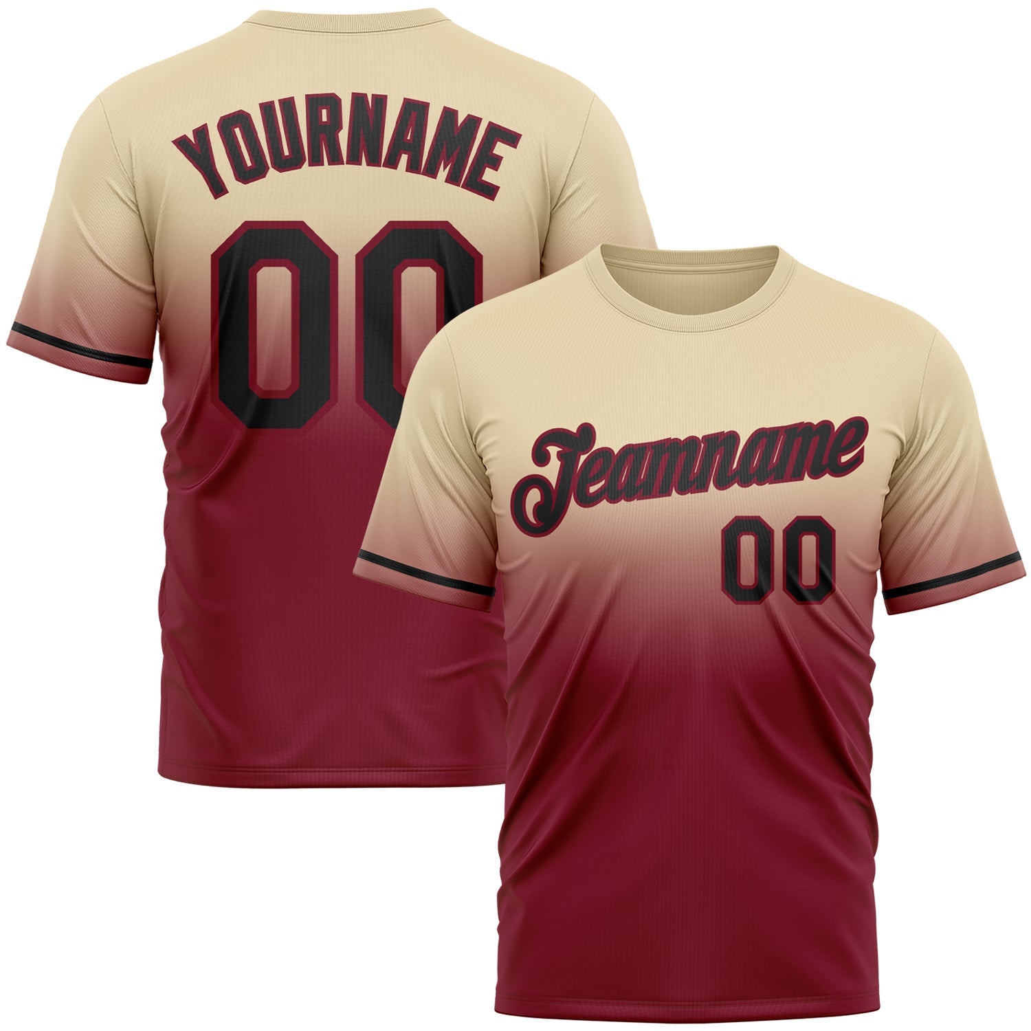 Custom Cream Black-Crimson Fade Fashion Performance T-Shirt - Main View
