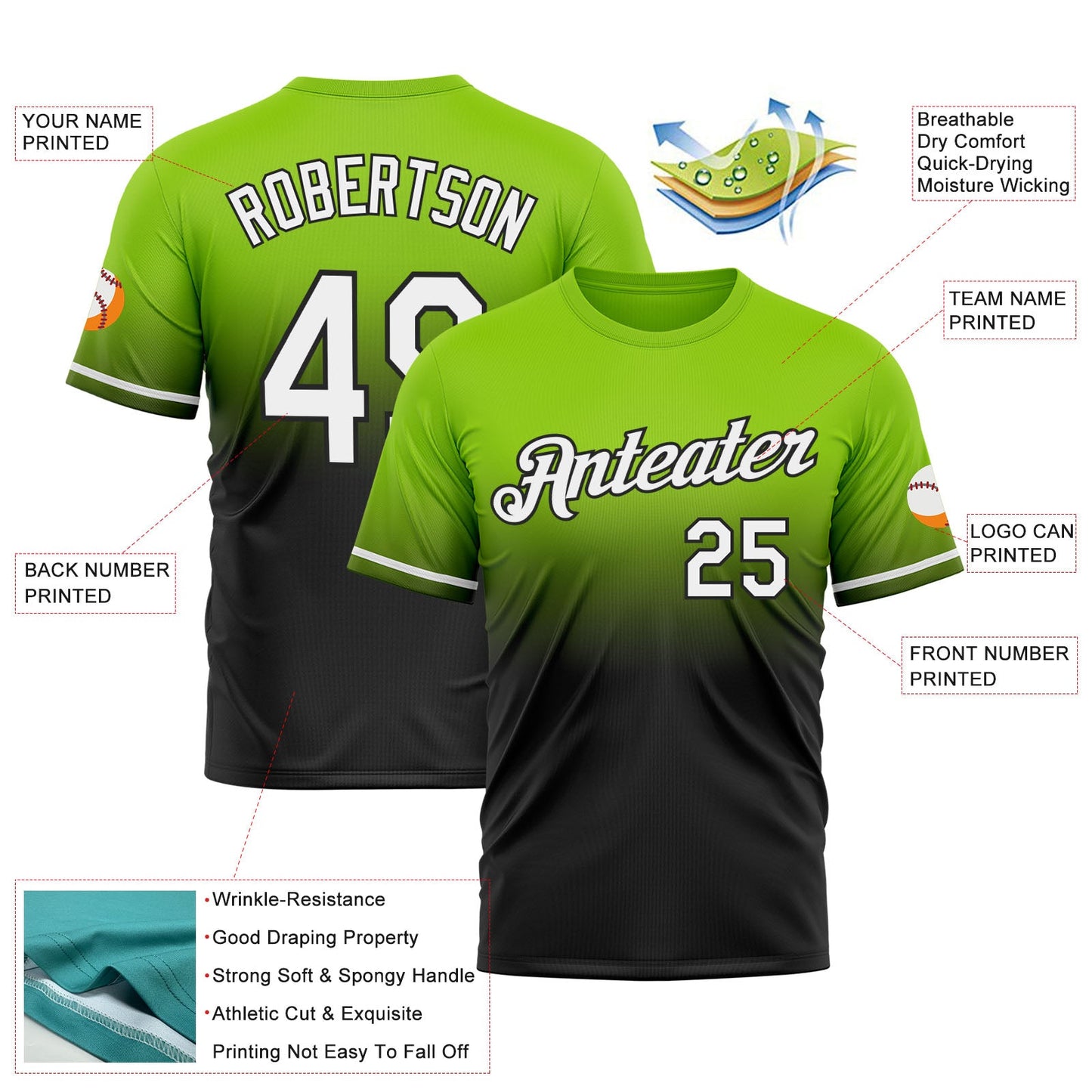Custom Neon Green White-Black Fade Fashion Performance T-Shirt view 3
