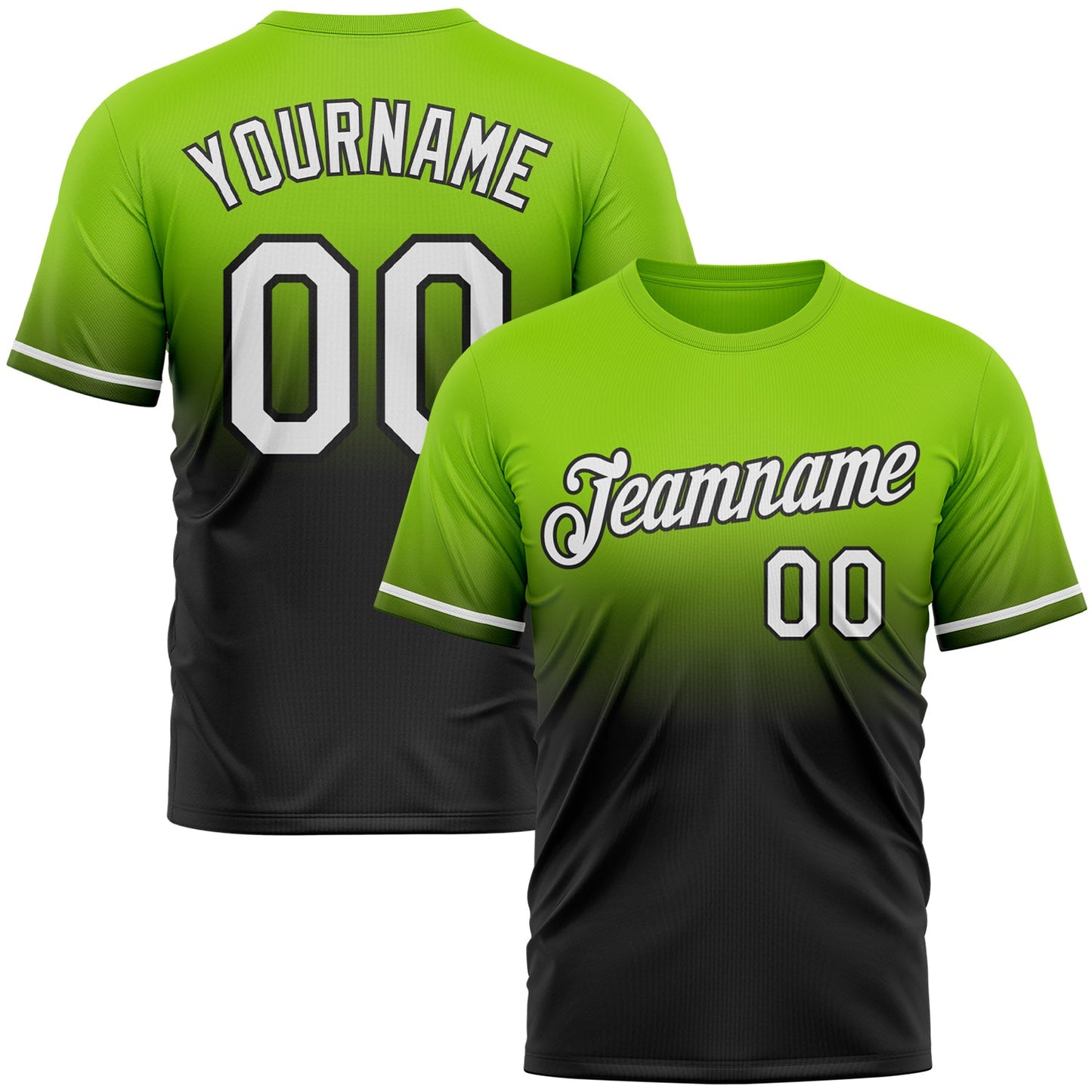 Custom Neon Green White-Black Fade Fashion Performance T-Shirt - Main View