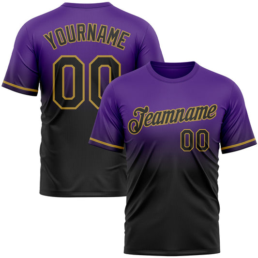 Custom Purple Black-Old Gold Fade Fashion Performance T-Shirt - Main View