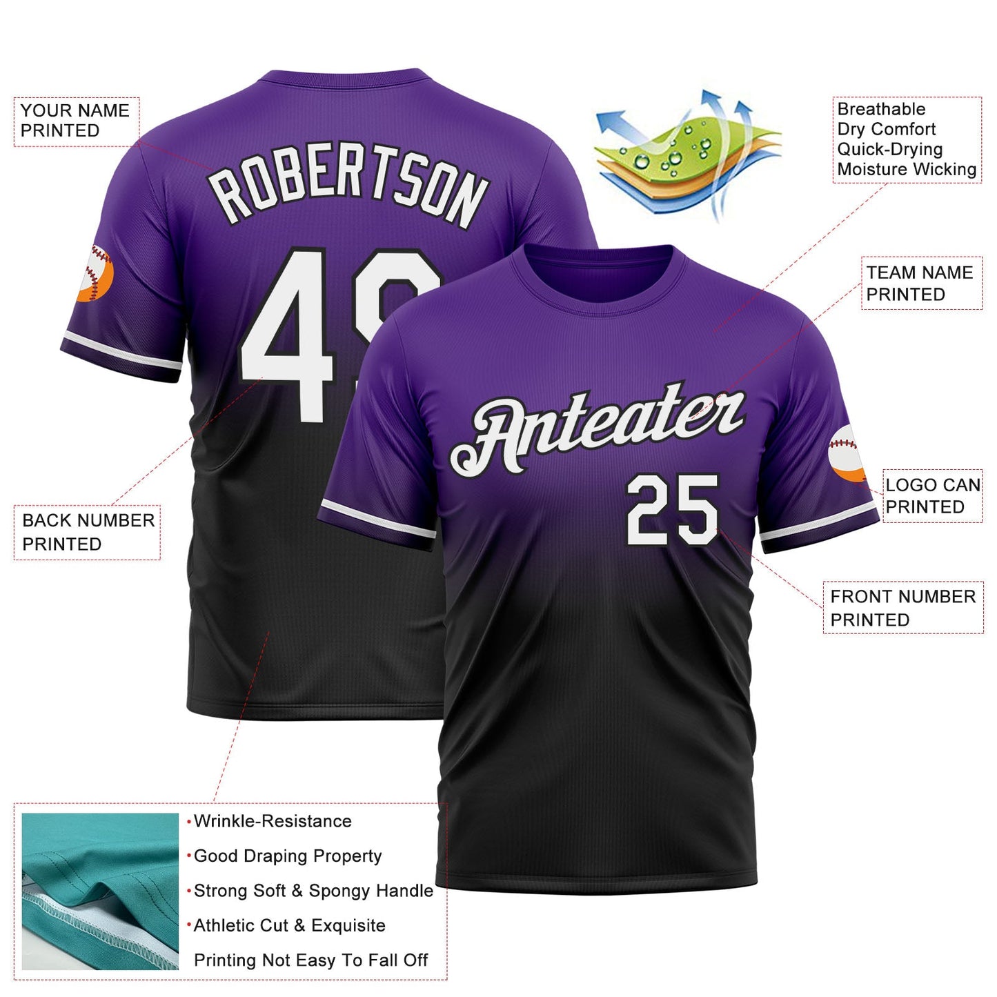 Custom Purple White-Black Fade Fashion Performance T-Shirt view 3