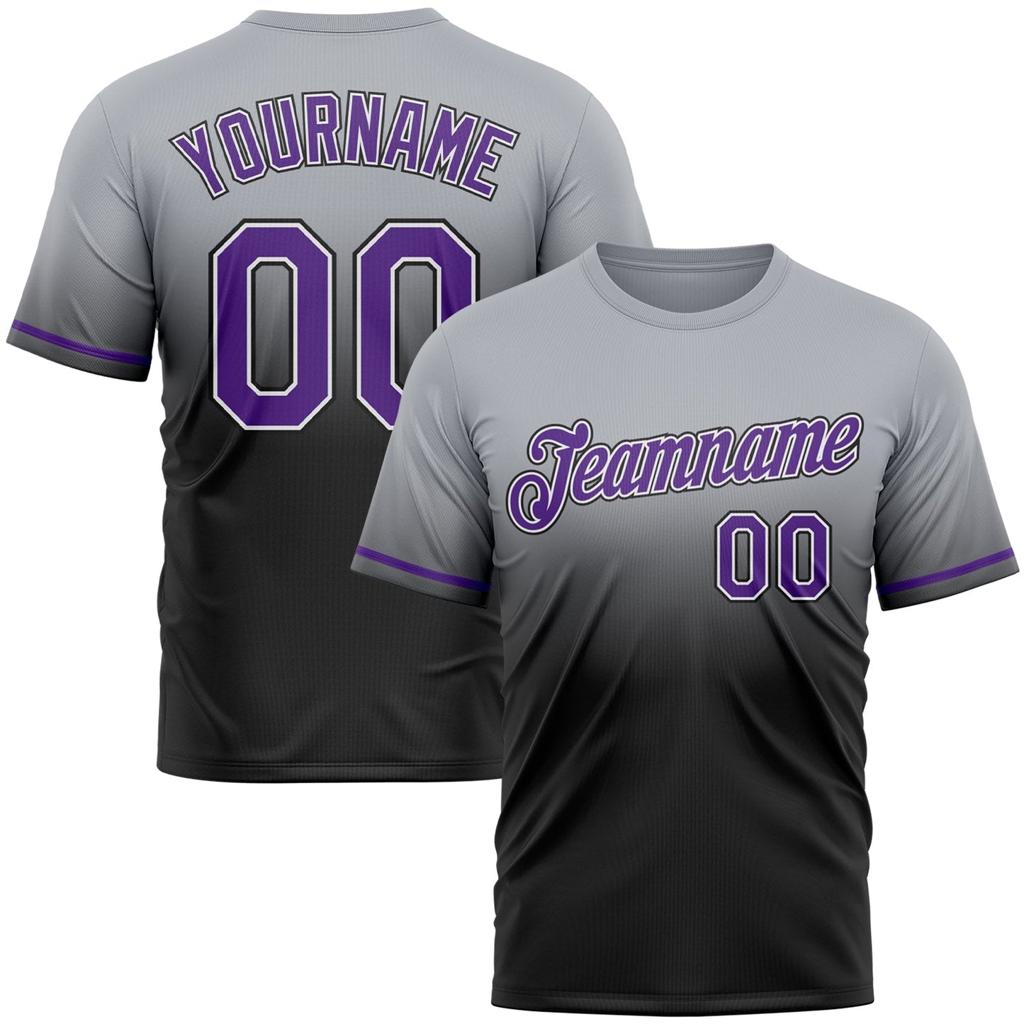 Custom Gray Purple-Black Fade Fashion Performance T-Shirt - Main View
