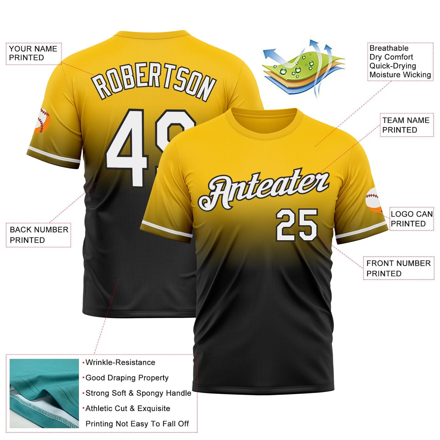Custom Yellow White-Black Fade Fashion Performance T-Shirt view 3
