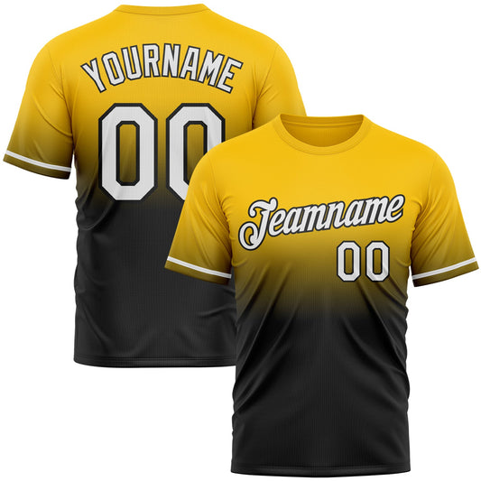 Custom Yellow White-Black Fade Fashion Performance T-Shirt - Main View