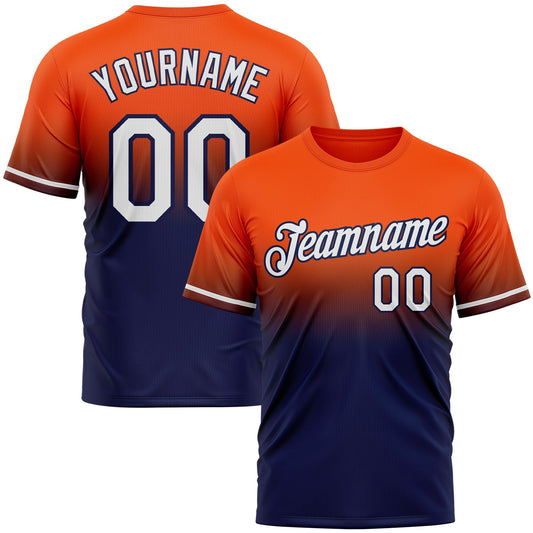 Custom Orange White-Navy Fade Fashion Performance T-Shirt - Main View
