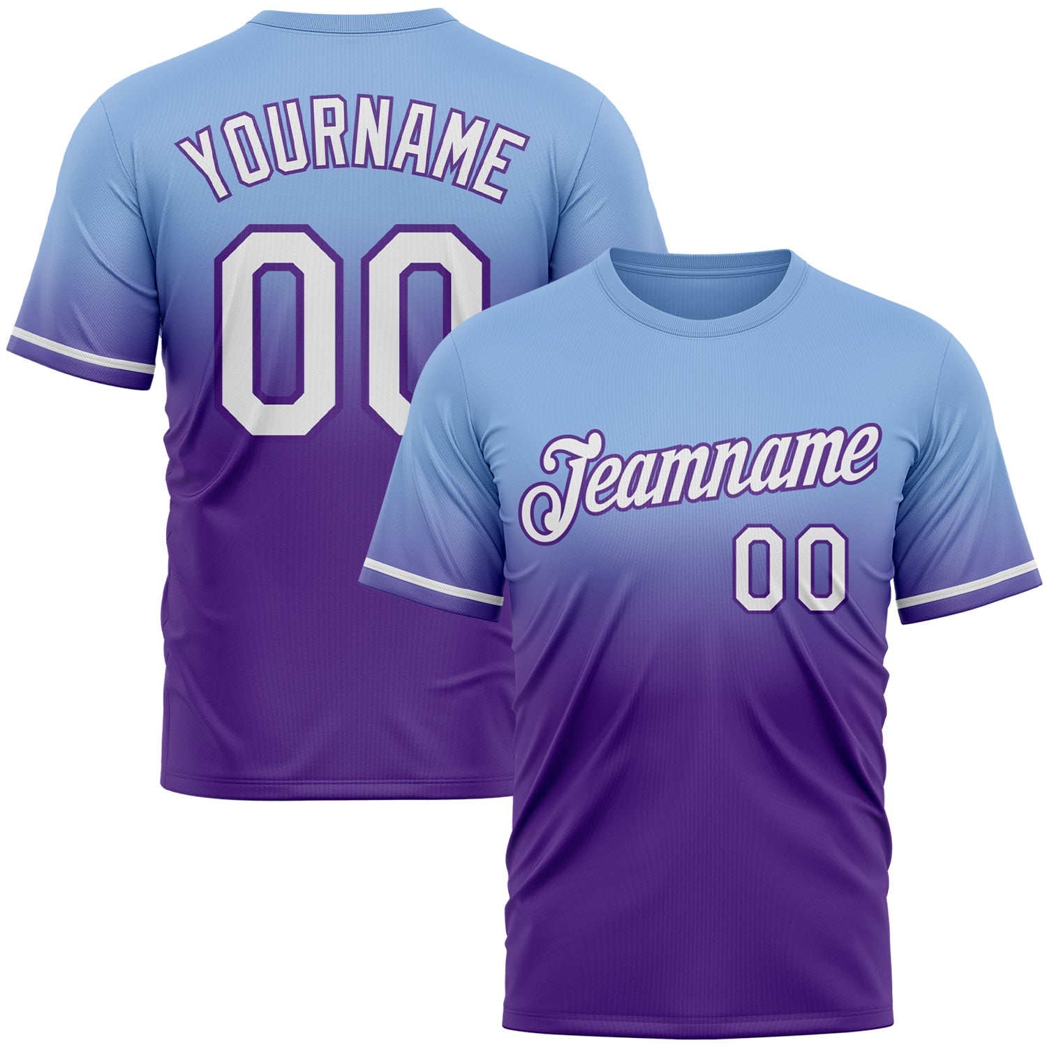 Custom Light Blue White-Purple Fade Fashion Performance T-Shirt - Main View