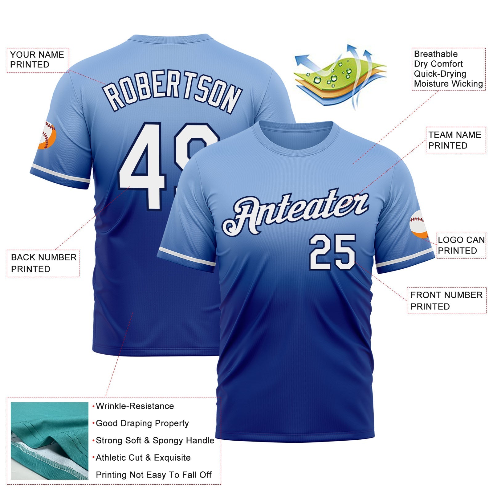 Custom Light Blue Royal-Navy Fade Fashion Performance T-Shirt view 3