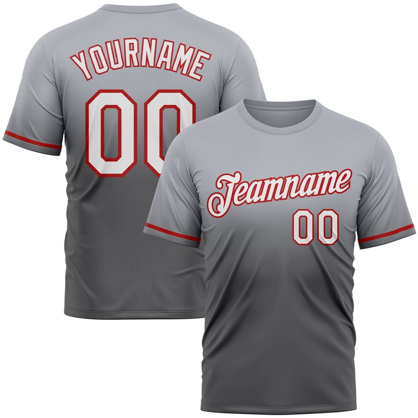 Custom Gray Steel Gray-Red Fade Fashion Performance T-Shirt - Main View
