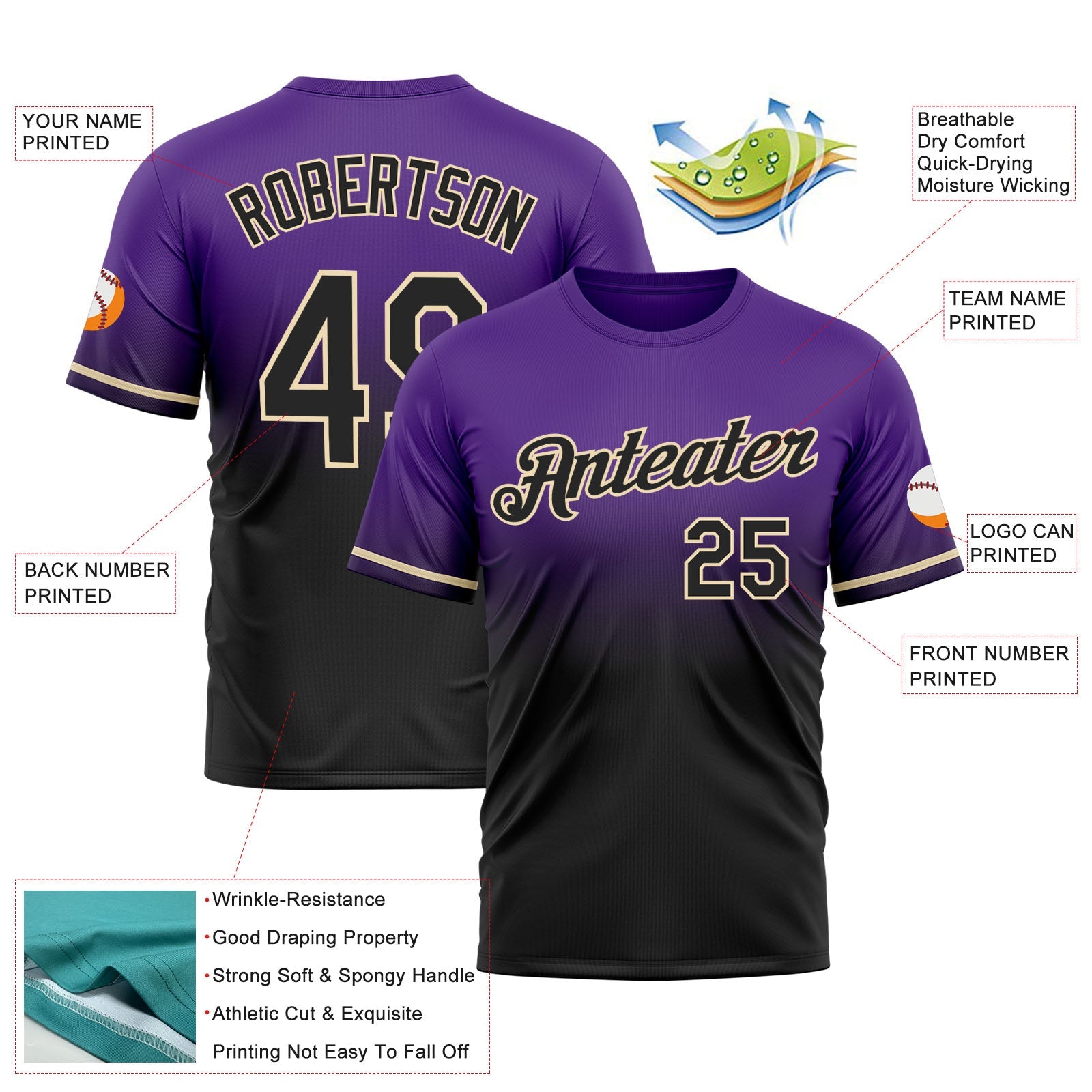 Custom Purple Black-Cream Fade Fashion Performance T-Shirt view 3
