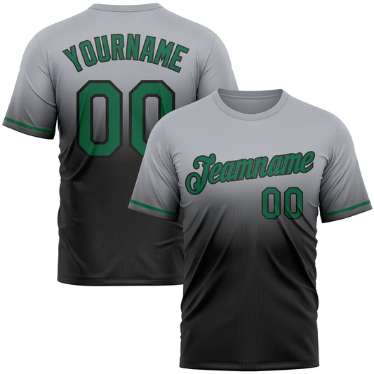 Custom Gray Kelly Green-Black Fade Fashion Performance T-Shirt - Main View