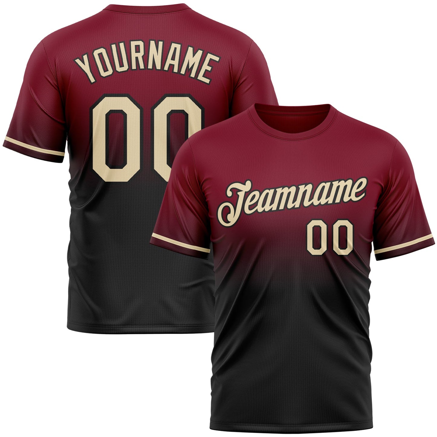Custom Crimson Cream-Black Fade Fashion Performance T-Shirt - Main View