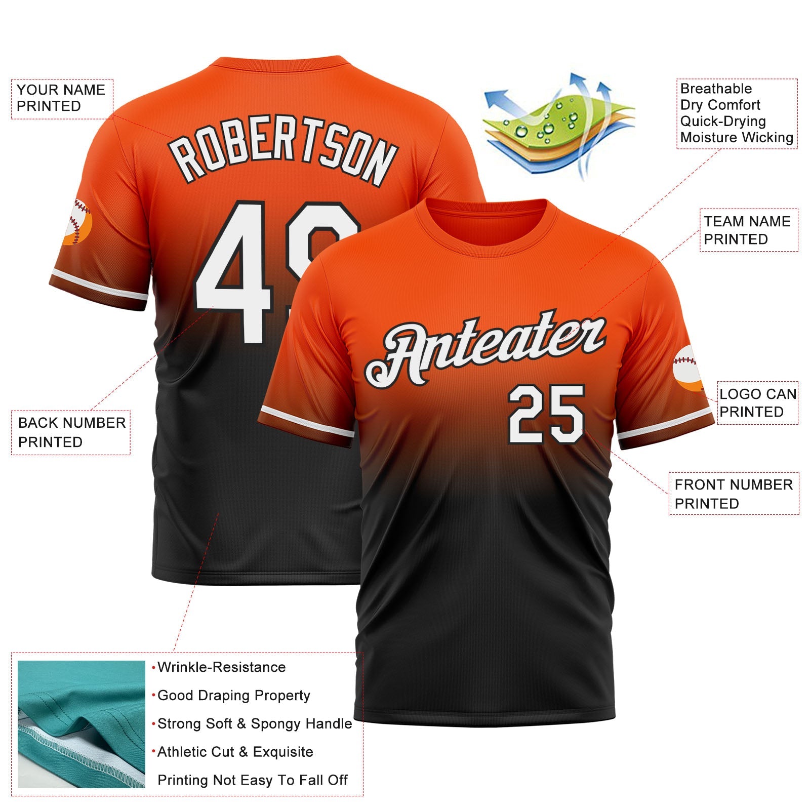 Custom Orange White-Black Fade Fashion Performance T-Shirt view 3