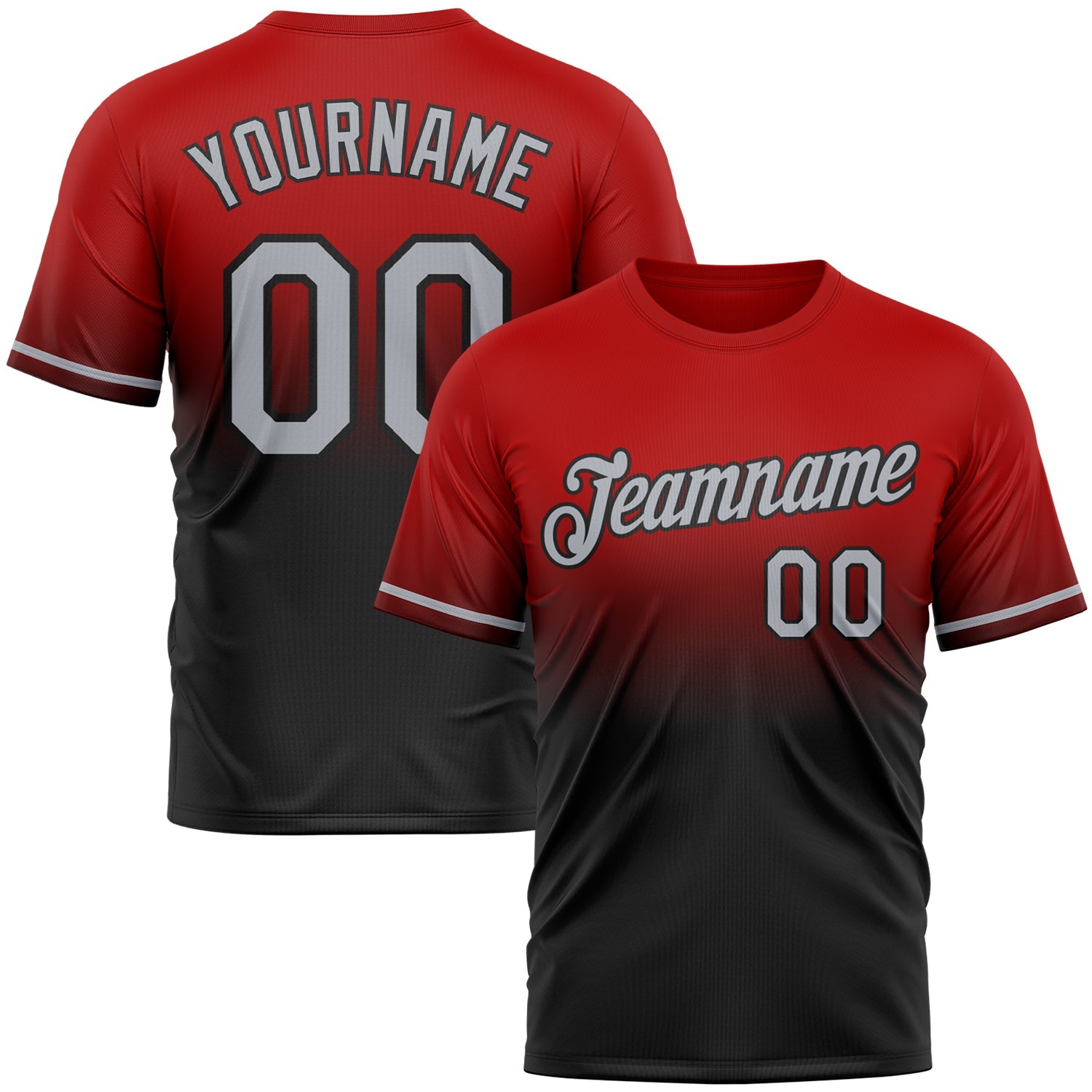 Custom Red Gray-Black Fade Fashion Performance T-Shirt - Main View