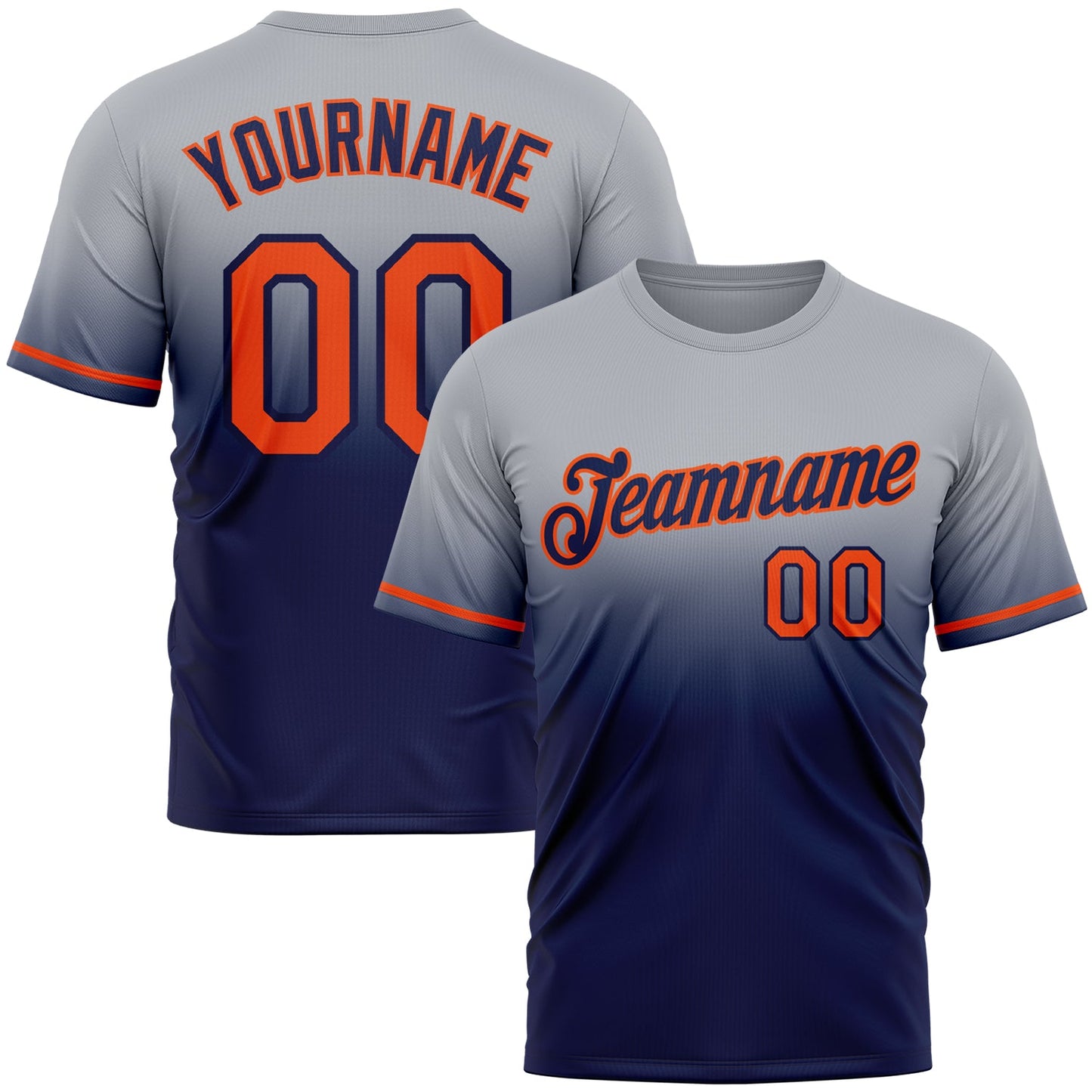 Custom Gray Orange-Navy Fade Fashion Performance T-Shirt - Main View