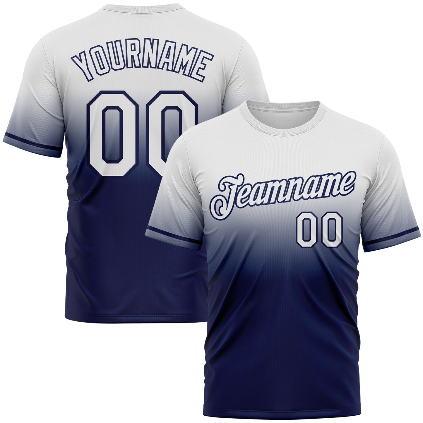 Custom White Navy Fade Fashion Performance T-Shirt - Main View