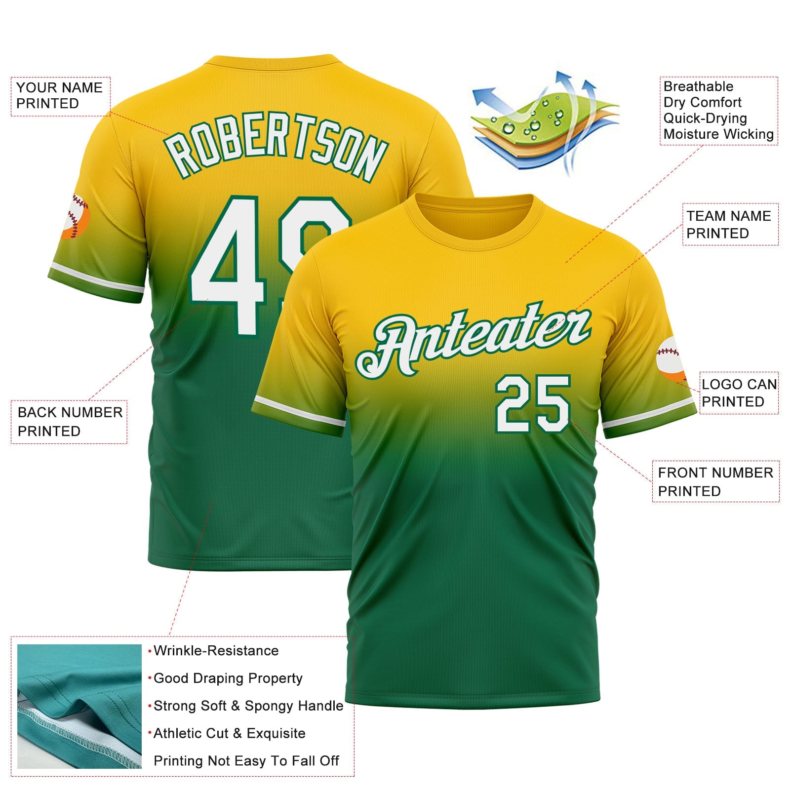 Custom Yellow White-Kelly Green Fade Fashion Performance T-Shirt view 3