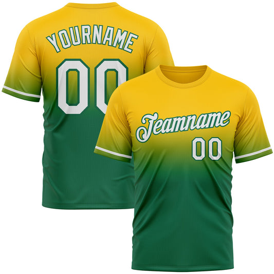 Custom Yellow White-Kelly Green Fade Fashion Performance T-Shirt - Main View