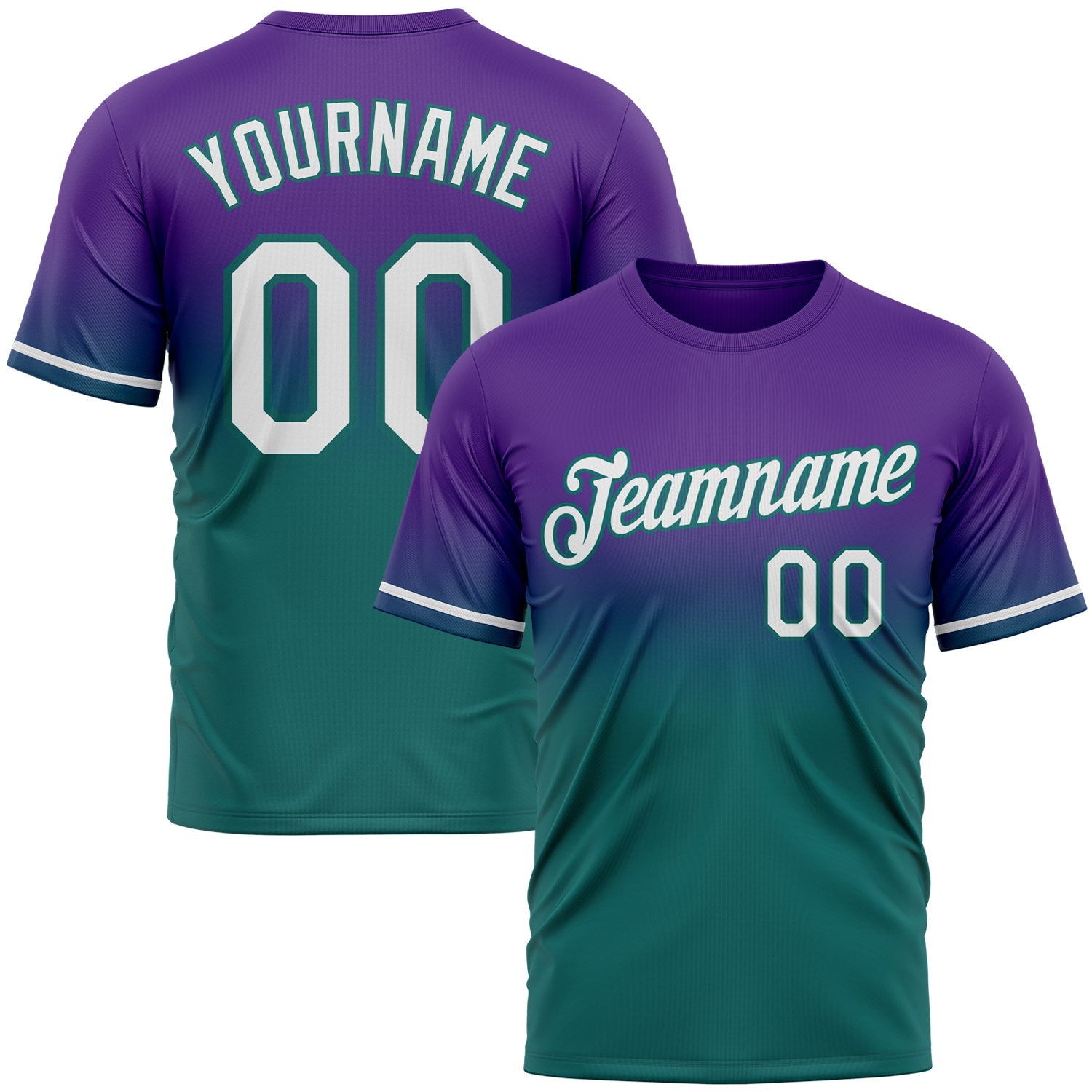 Custom Purple White-Teal Fade Fashion Performance T-Shirt - Main View