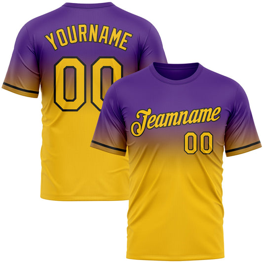Custom Purple Yellow-Black Fade Fashion Performance T-Shirt - Main View