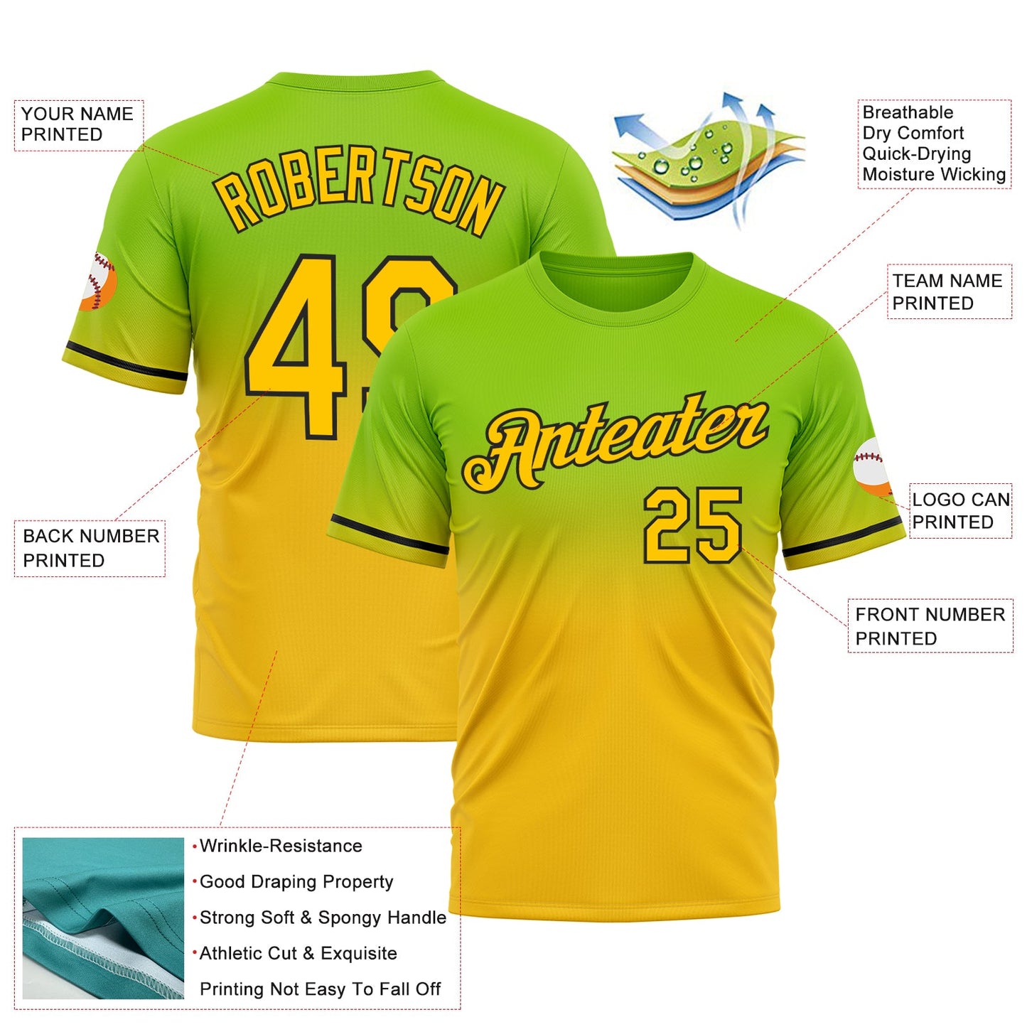 Custom Neon Green Yellow-Black Fade Fashion Performance T-Shirt view 3