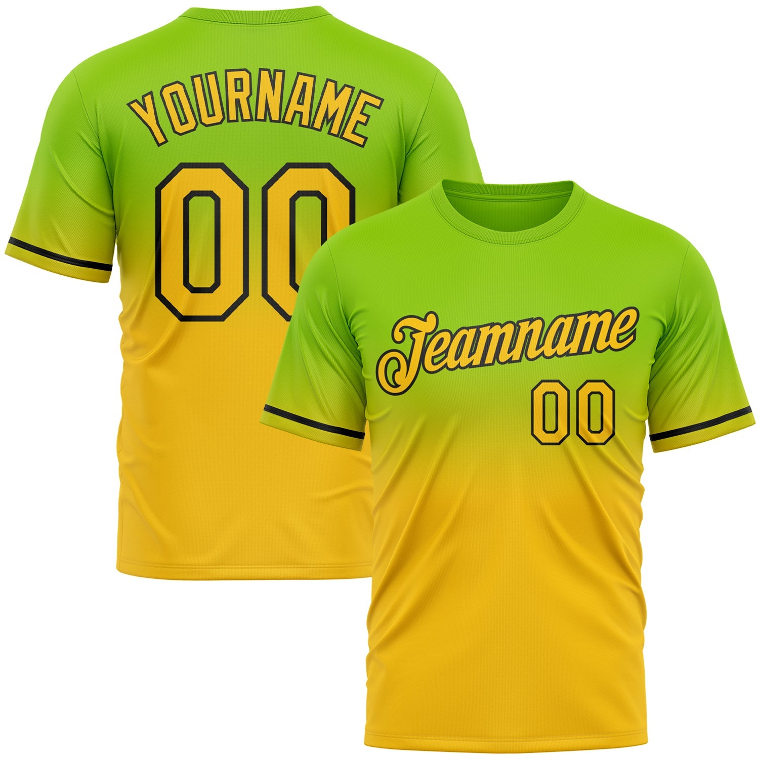 Custom Neon Green Yellow-Black Fade Fashion Performance T-Shirt - Main View