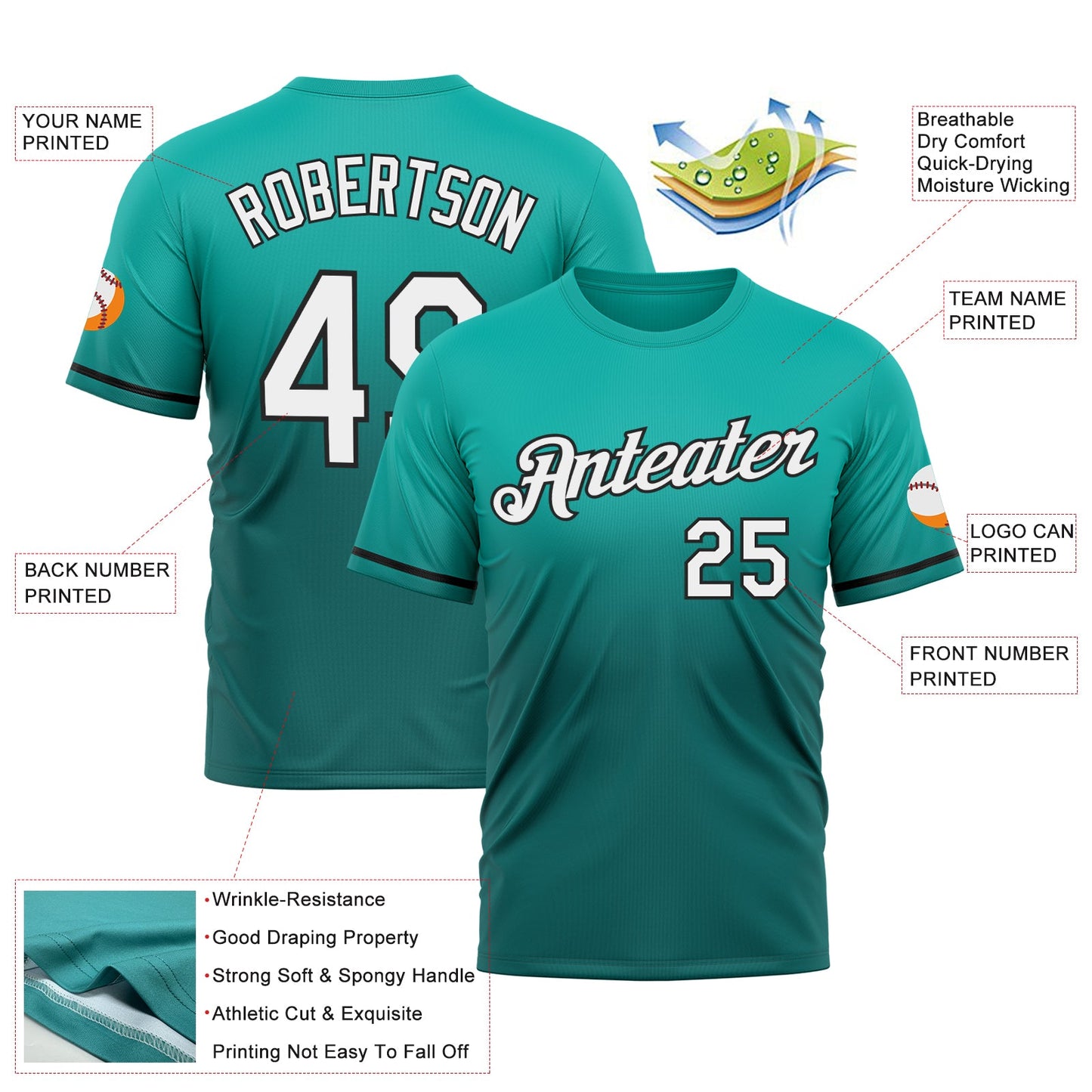 Custom Aqua Teal-Black Fade Fashion Performance T-Shirt view 3