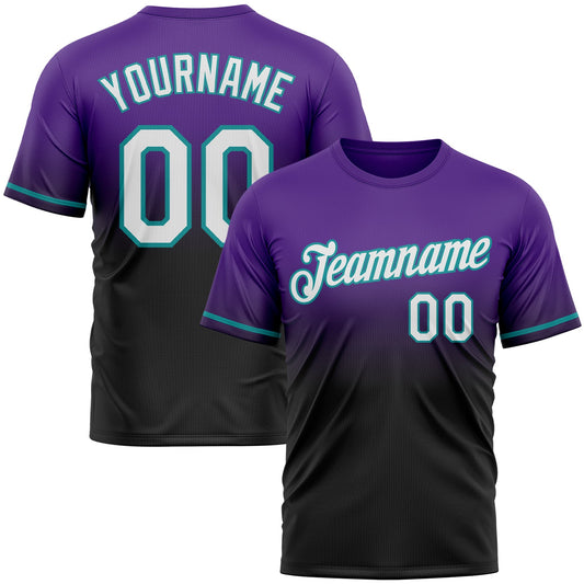 Custom Purple Black-Teal Fade Fashion Performance T-Shirt - Main View