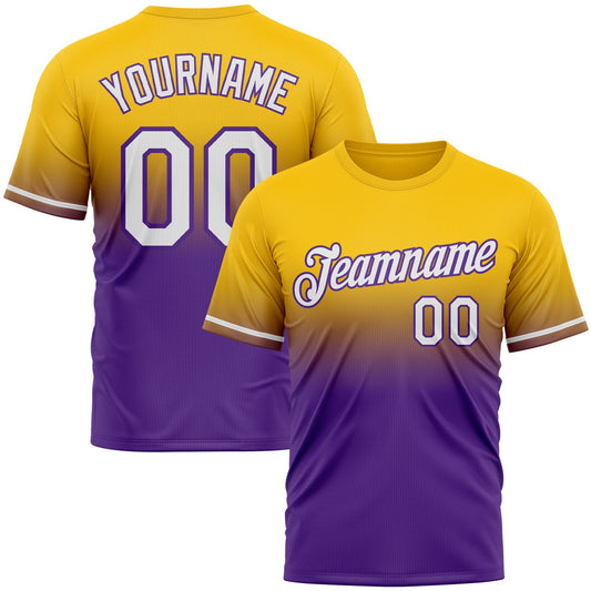 Custom Yellow White-Purple Fade Fashion Performance T-Shirt - Main View