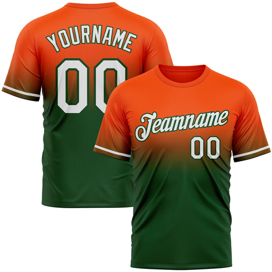 Custom Orange White-Green Fade Fashion Performance T-Shirt - Main View