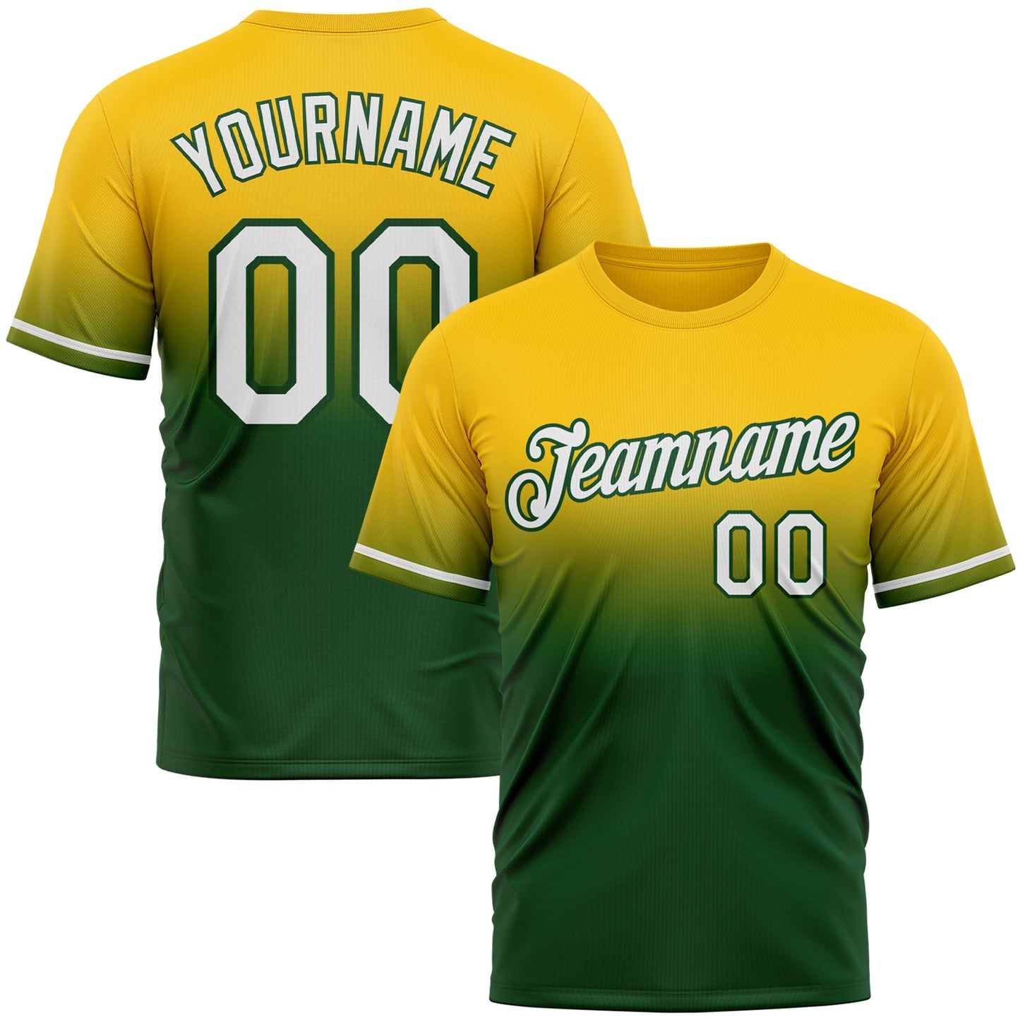 Custom Yellow White-Green Fade Fashion Performance T-Shirt - Main View