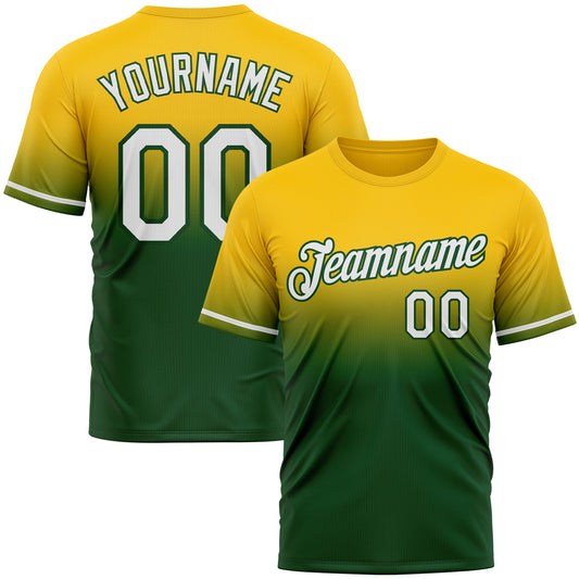 Custom Yellow White-Green Fade Fashion Performance T-Shirt - Main View