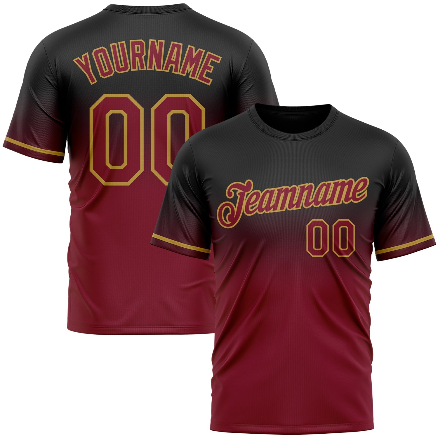 Custom Black Crimson-Old Gold Fade Fashion Performance T-Shirt - Main View