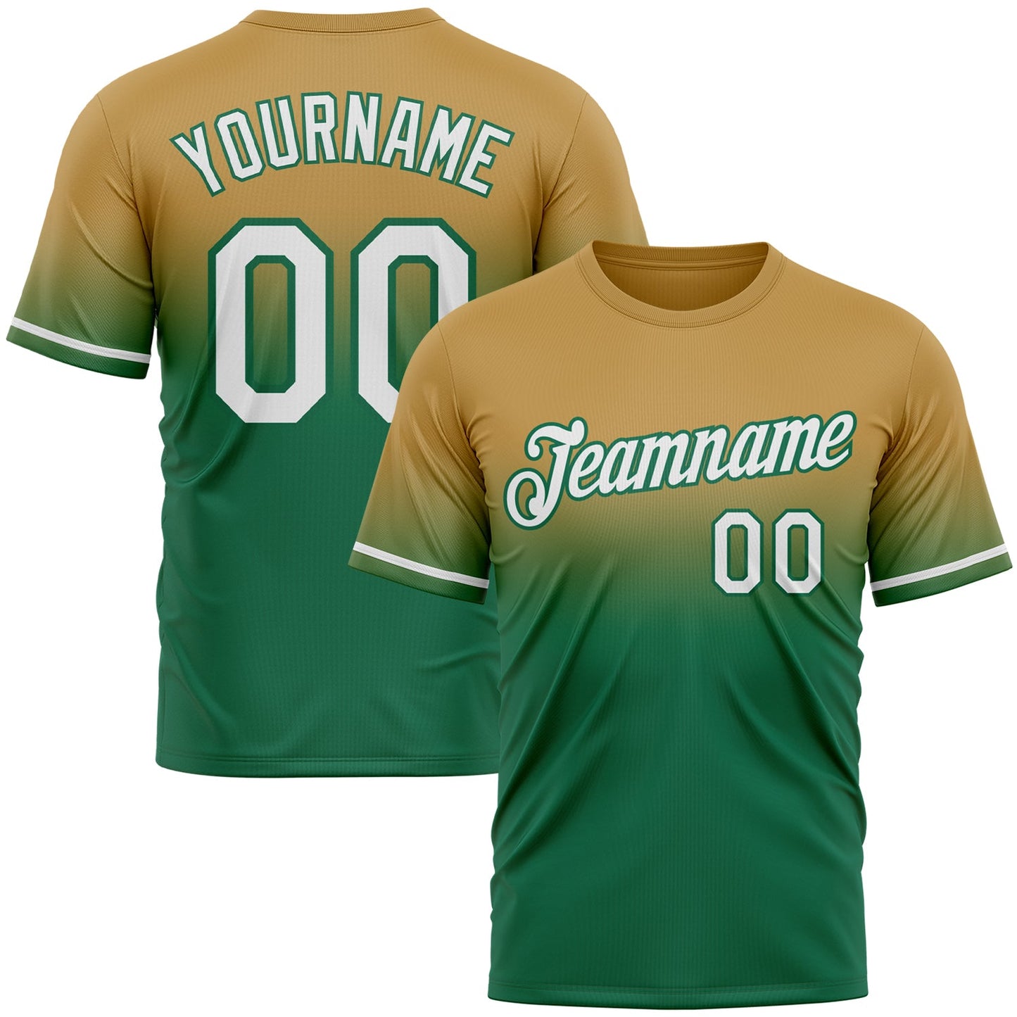 Custom Old Gold White-Kelly Green Fade Fashion Performance T-Shirt - Main View