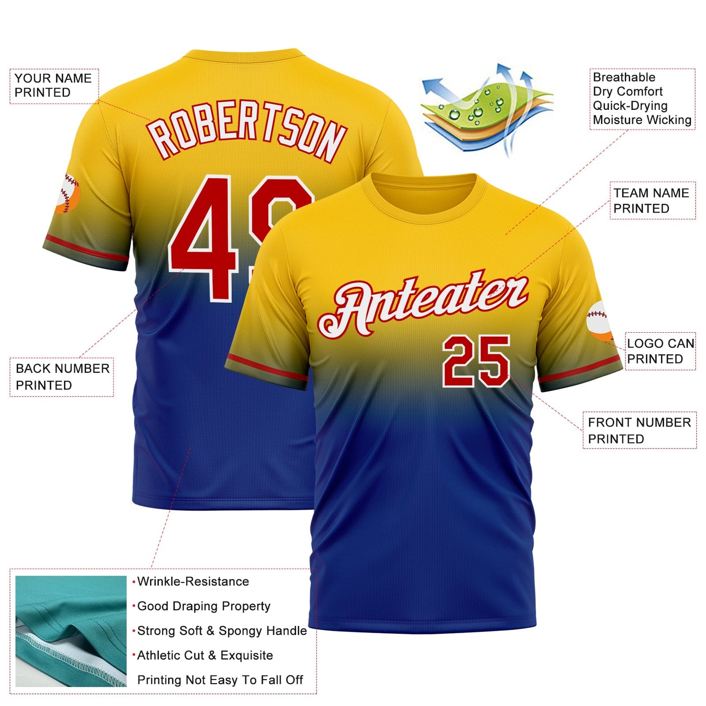 Custom Yellow Red-Royal Fade Fashion Performance T-Shirt view 3