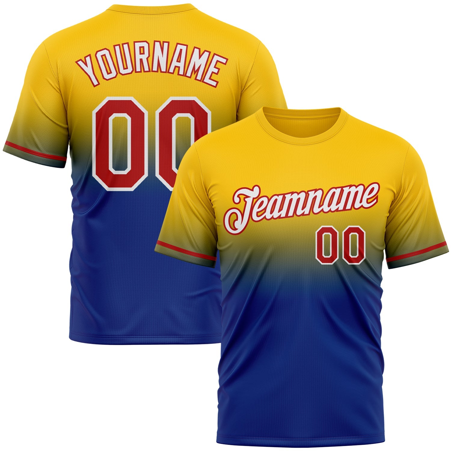 Custom Yellow Red-Royal Fade Fashion Performance T-Shirt - Main View