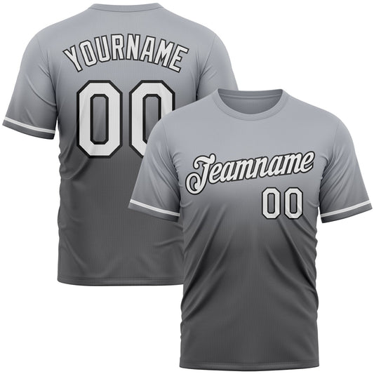 Custom Gray Steel Gray-Black Fade Fashion Performance T-Shirt - Main View
