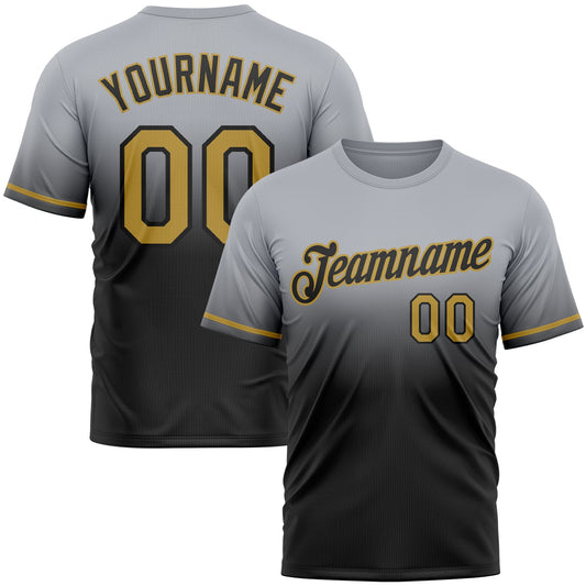 Custom Gray Old Gold-Black Fade Fashion Performance T-Shirt - Main View
