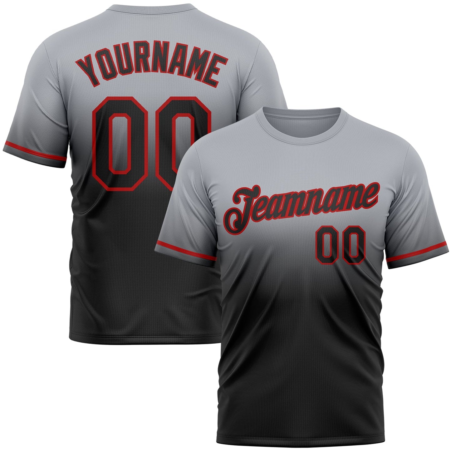 Custom Gray Black-Red Fade Fashion Performance T-Shirt - Main View